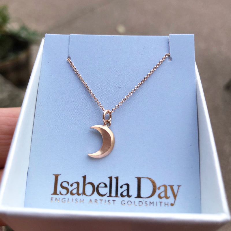 Solid Gold Crescent Moon Charm Necklace – Isabella Day